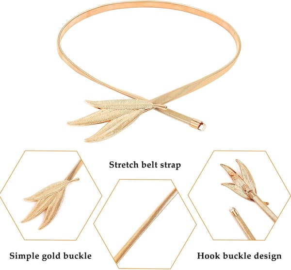 Bambu Blad Dam Mode Metall Stretch Midja Smalt Bälte Midjeband Guld Silver