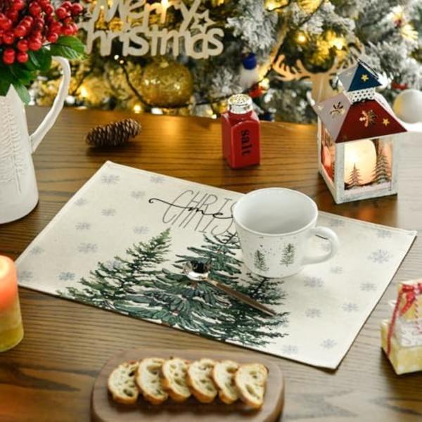 30x45cm Sæt af 4 Beige Fyrretræ Snefnug Glædelig Jul Bordskånere, Sæsonbestemt Vinter Jul Ferie Bordskånere til Par