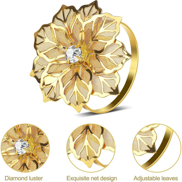 12 st guld Hål ut Blomma Servett Ringar Legering Blommig Rhinestone Servett Hållare Set Prydnad Utsökt Hushåll för C