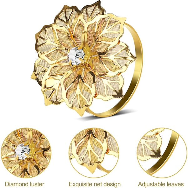12 stk. Guld Hule Blomst Servietringe Legering Blomster Rhinestone Serviet Holder, Sæt Pynt Fint Husholdning til