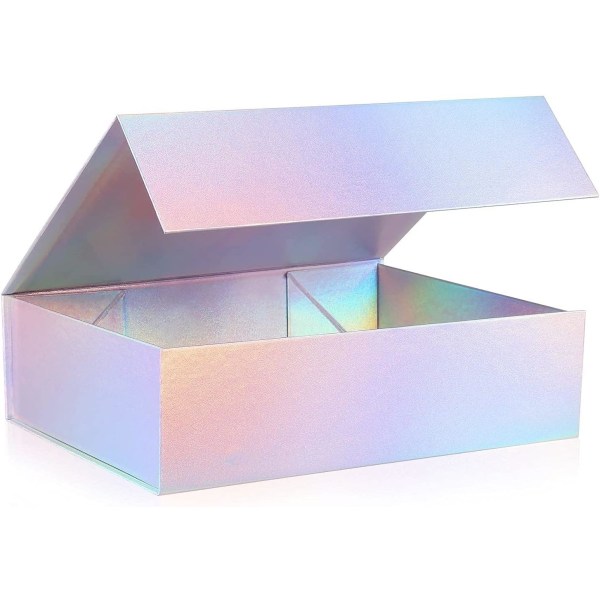 Magnetic gift boxes with lid (1 pcs), 20x18x8 cm Large gift boxes, holographic silver Luxury strong