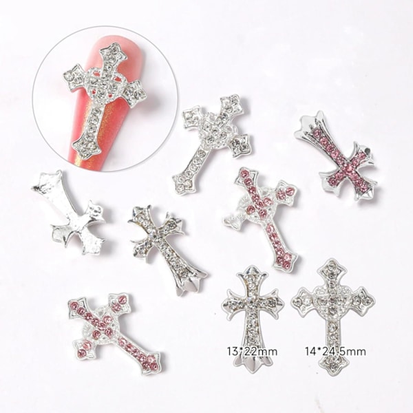 10 st Retro Kors Nagel Charm, Legering Strass Kors Charms Punk Gothic Nagelkonst Tillbehör för Akryl Nagel Dekoration,