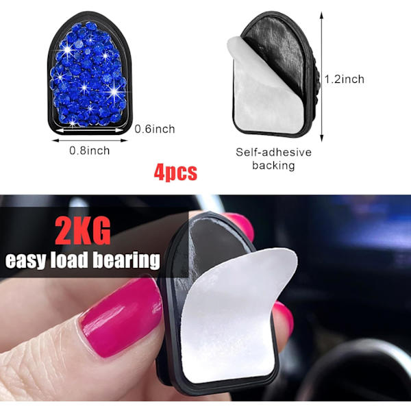4 stk. Bling Bil Mini Kroge, Multifunktionelle Klæbende Små Auto Opbevaringskrog til Nøglekabelmaske, Krystal Rhinestone Dashb