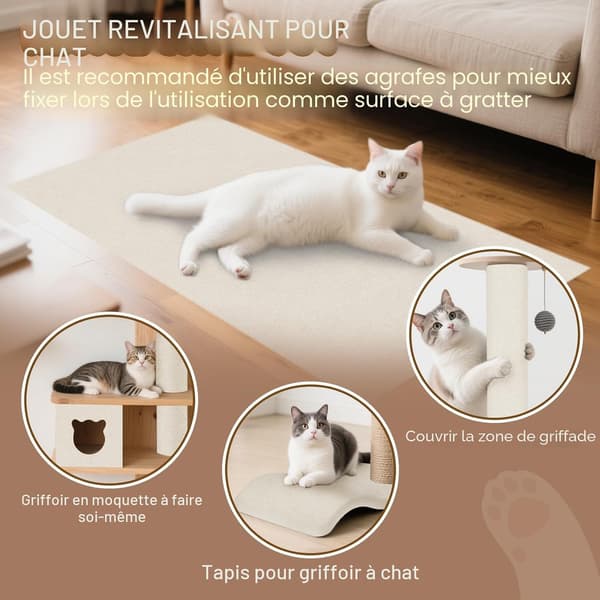 Selvklebende katteskrapematte, anti-ripe katte-sofaprotektor, DIY vegg- og sofaskrapestolpe (Off-White 200CM)