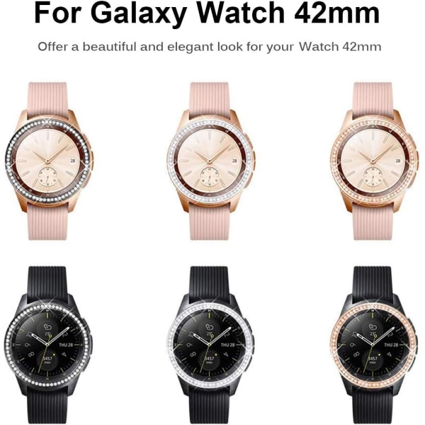 Bezel-ring kompatibel med Samsung Galaxy Watch 42 mm, rustfrit stål med luksuriøst krystalrhinest