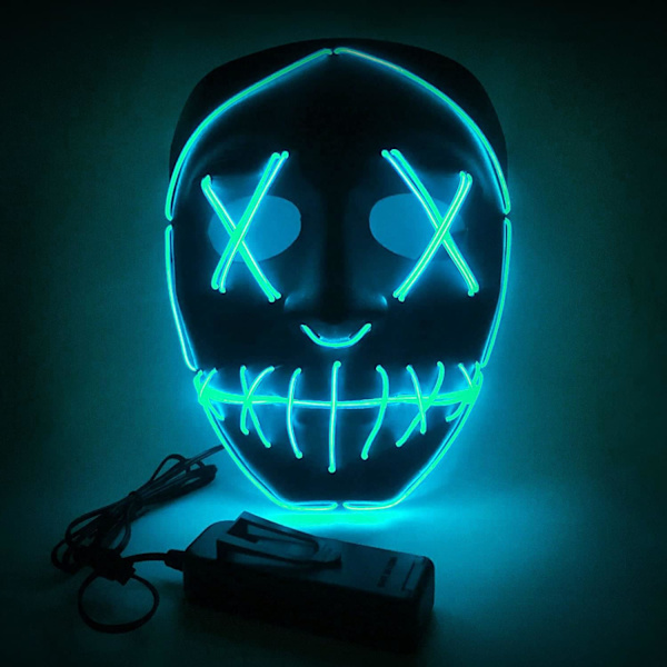 Blå LED-maske - Blått mareritt - Premium kvalitet - Stiv plast - 3 blinkende moduser - LED-maske - Cos