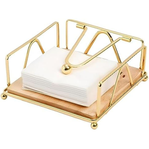 Guld Serviet Holder til Bord, Metal Flad Serviet Holder Træbase og Vægtarm, Elegant Papir Serviet Dispenser til Køkken