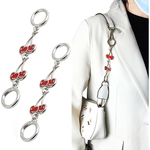 2 STK Cherry Link Taske Rem Forlænger, 13,2 cm Taske Kæde Håndtaske Rem Vedhæng Charms Dame Taske Clutch Rem Forlænger Legering Drejelige Låse