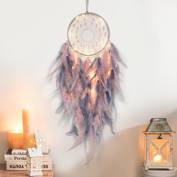 1 pcs   Dream Catcher Light Up Handmade Feather Dreamcatchers Boho Wall Hanging for Girls Kids Bedroom Bohemian Home Dec