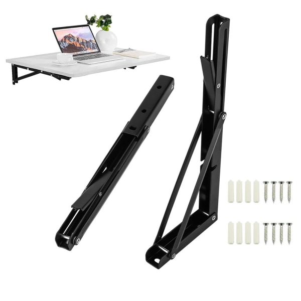 2 Pieces Foldable Console Bracket, 350mm Folding Bracket, Folding Shelf Brackets, Black Iron, Payloa