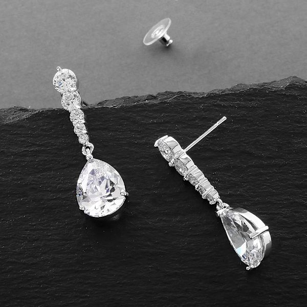 Cubic Zirconia Bryllupsdråpeøreringer, Tåreformet Krystall, for Bruder, Brudepiker, Prom Gave