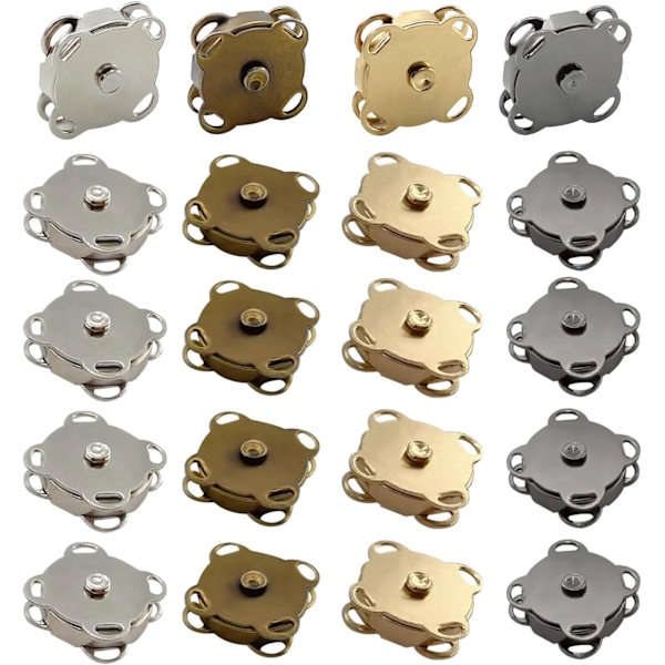 20 stk. magnetiske trykknapper, 14 mm magnetiske trykknapper for søm, 4 farger magnetisk knapp med syhull trykknapper for vesker, klær Cr