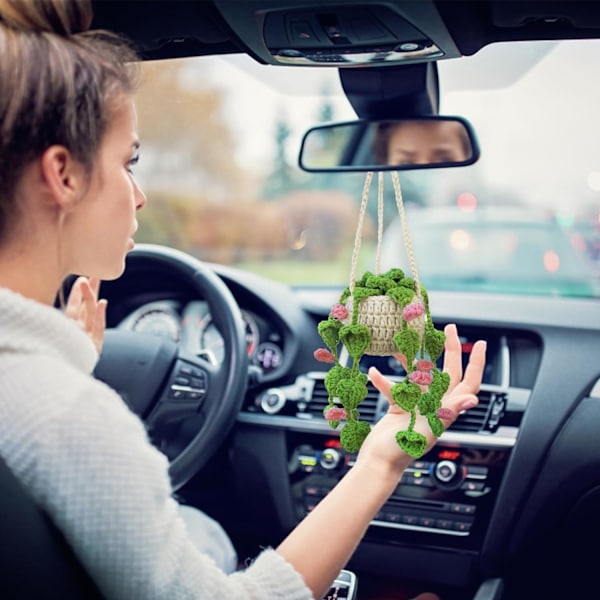（blommor）Virkade bilhängande växt söta virkade krukväxter bil
