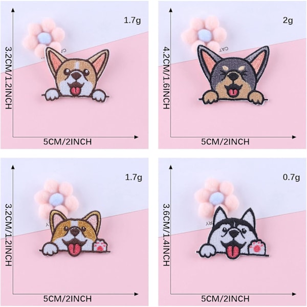 9 stk. søde små lommehunde-patches, søde selvklæbende/påstrygningsmærker