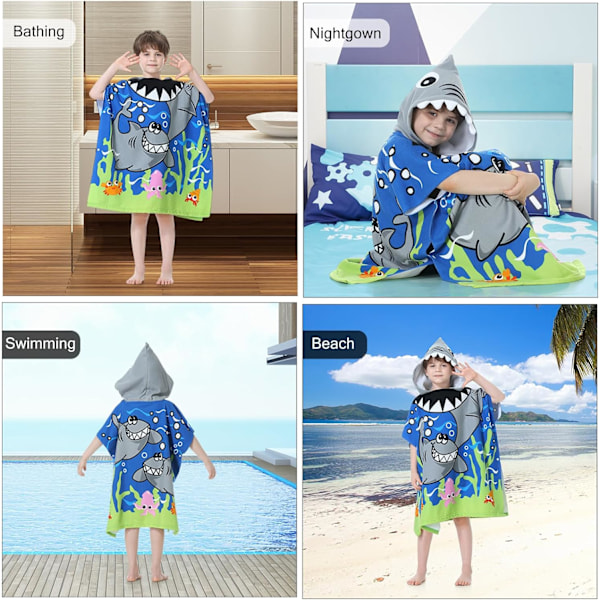 Blå&Grå Haj - Børneponcho Håndklæder, Strandskifte Badekåbe