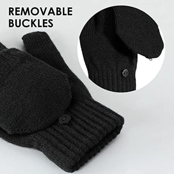 Vinterfingerlösa Vantar för Män Kvinnor, Omvandlingsbara Varma Halvfinger Vantar Flip Top, Stickade Musselvantar 2p