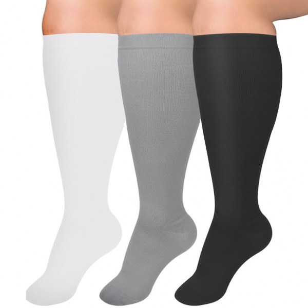 3 Pairs Compression Socks for Women and Men Wide Calf Extra Knee High Support for Circulation