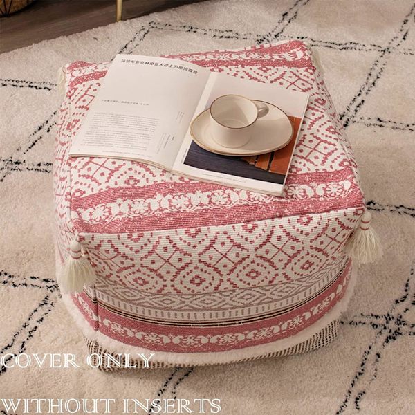 1 stk 18\" x 18\" x 16\" Bohemian Tufted Dekorativ Farmhouse Lounge Pouf Skammel Trekk med Stor T Pink