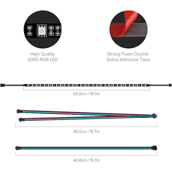 RGB LED-strimmel til pc 2 stk. 50 cm RGB LED-strimmel til 12V 4-pin RGB LED-hoved til ASUS Aura Sync, Gigab