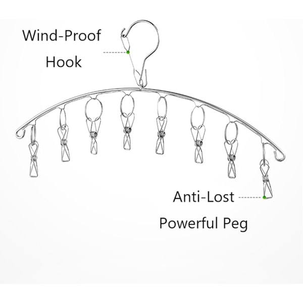 40×10×1cm 2 stk. Tøj Tørrestativ med 16 Klips, Rustfrit Stål Sok Tørrestativ, Vindtæt Anti-tabt til Alle Små Ting