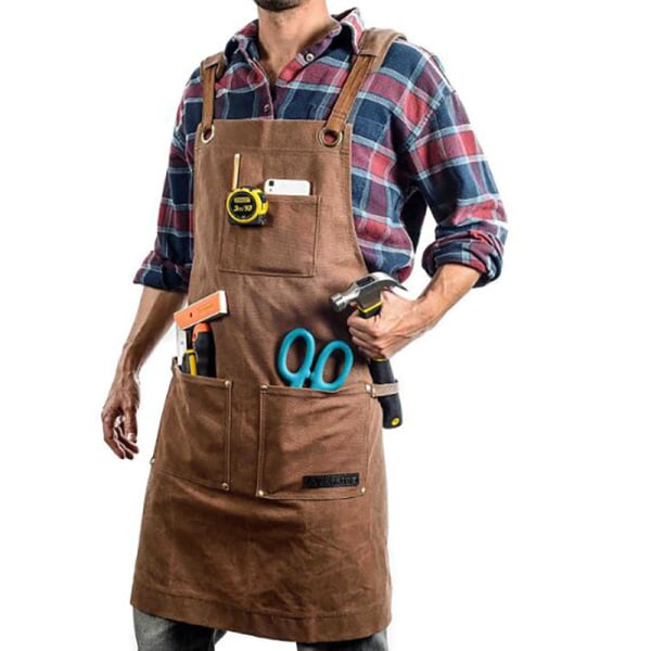 Arbetsförkläde för män med fickor för verktyg, vaxad canvas skinn