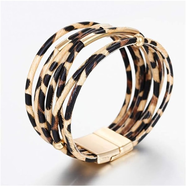 Leopard Armbånd for Kvinner Wrap Multilayer Lær Armbånd