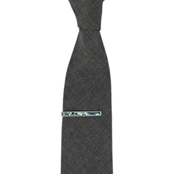 Klassisk slipsklämma i sten, 2 tum, halvädel sten, slipsbar med presentask, herr, Abalone slipsklämma