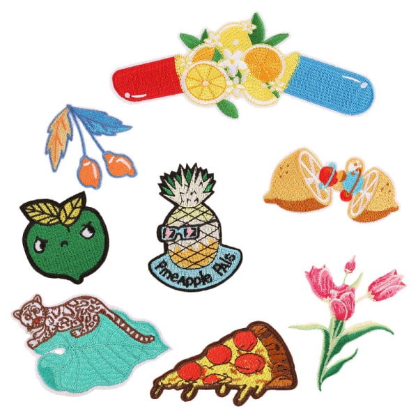 Flower Iron-On Patches 8 Stk Citron Blomst Ananas Broderet