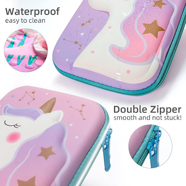 Unicorn Pencil Case til piger, sød stor kapacitet 3D EVA Pe