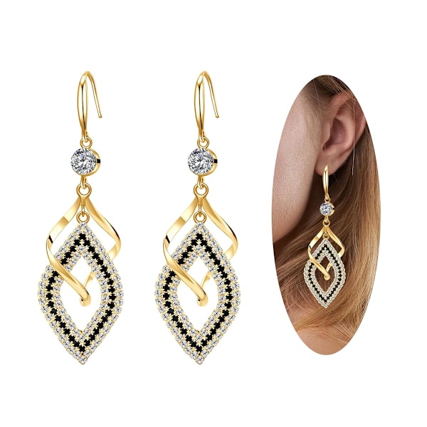925 Sterling Sølv Håndlagde Lineære Svirletråd Bohemian Boho 14K Gull Diamanter Ørepynt Hypoallergeniske Ørepynt Mote