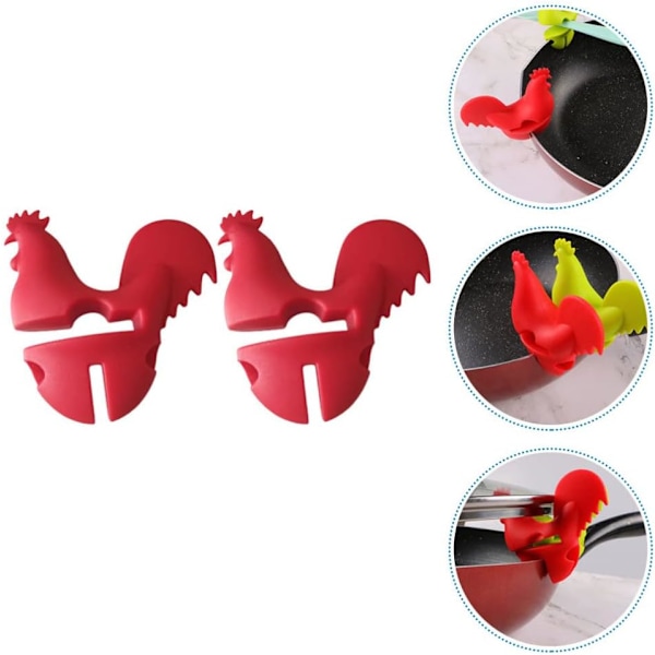 Skeholder Hane Grydeklips: 2 stk. Silikone Grydeklips Skeholder Madlavningsredskabsholder Grydesideklips Skeholder til Grydelågsholdere