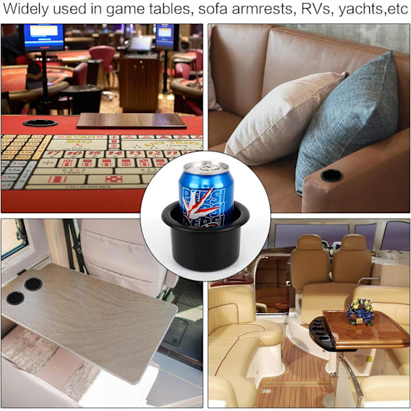 4 stk. kopholder i plast, universel kopholder i sort til bil, båd, sofa, marine, RV, yac
