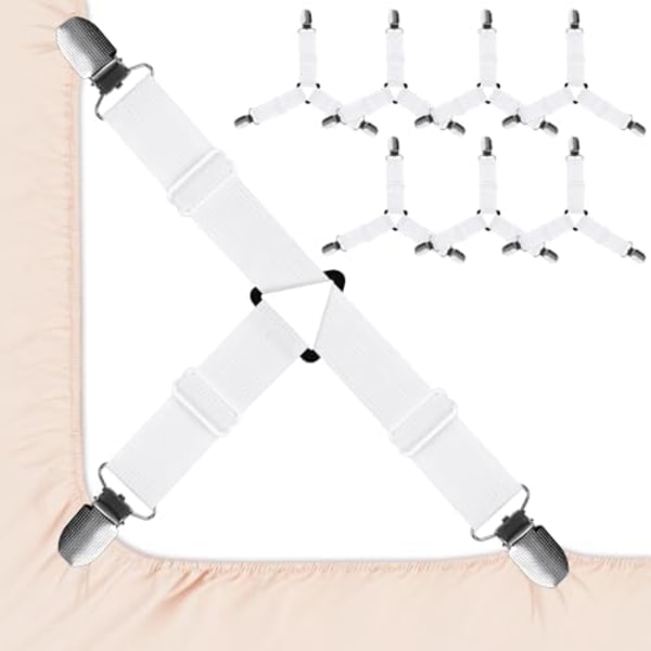 8 stk Lakenspenner med Metallklips, Trekant Senglakenspenner Justerbare, Justerbare Lakenspenner Sklisikre, Senglakenklips