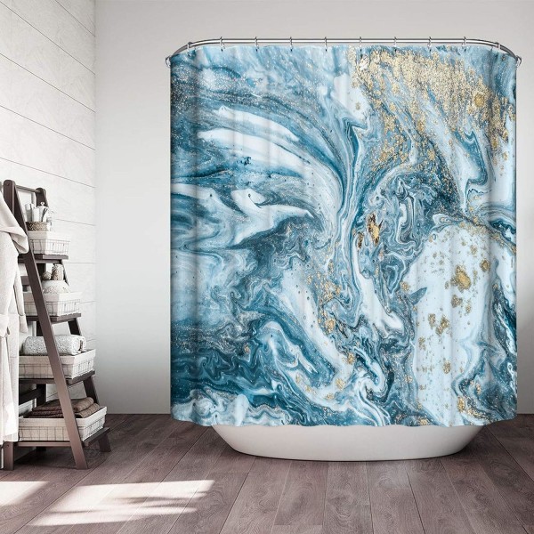 Marbre Rideau de Douche, Bleu Abstrait Aquarelle Spirale Textur