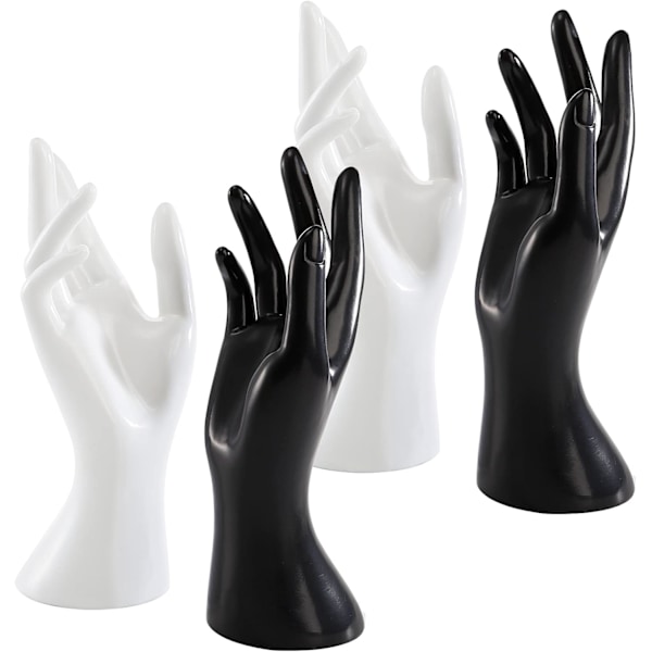 Set med 4 Mannequin Display Stativ, för Smycken, Armband, Halsband för Kedja, Ring, Handske, Vit och Svart, Höger Hand