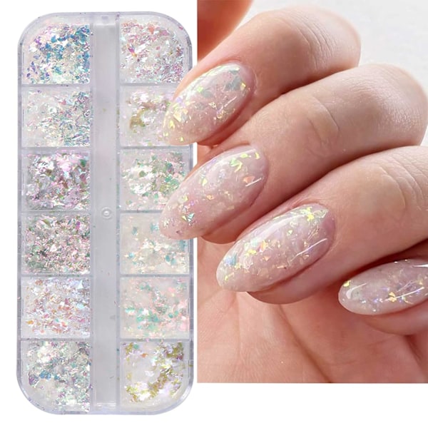 Holografiskt Nagelkonst Glitter Iridescent Flakes Nagelfolie 12 Rutor Sjöjungfru Ljus Färgglad Stjärna Gradient Is Slag Nagel Se