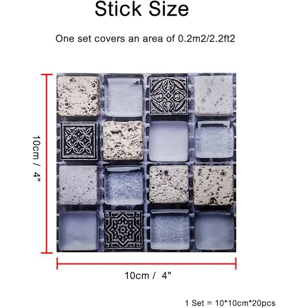 20 STK (10 x 10 cm / 4 x 4 tommer)  Flise Klistermærker, Selvklæbende