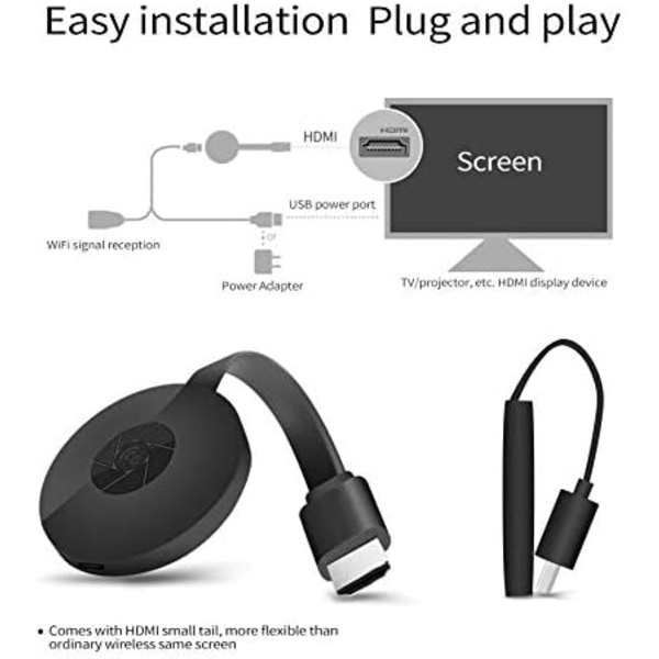 HDMI-strømmestick-skjerm, adapter, trådløs, 1080P, WiFi-dongle, mottaker for TV Android iOS Wind