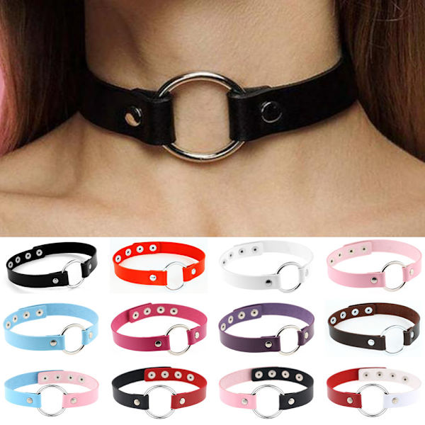 2 Bijoux Collier Ras de Cou Homme Femme Cercle Anneaux Corde Cuir
