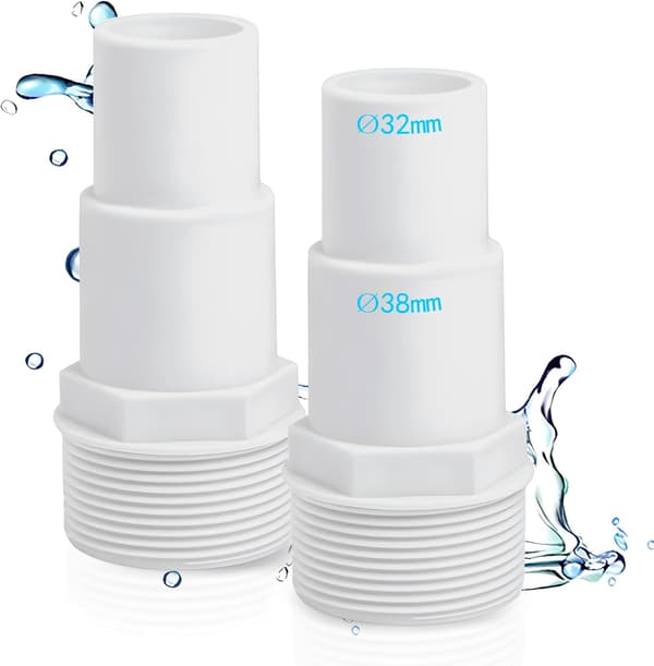 Sæt med 2 poolslangetilslutninger - Diameter: 32/38 mm til 1,5\" - Pooladapter - Hvid