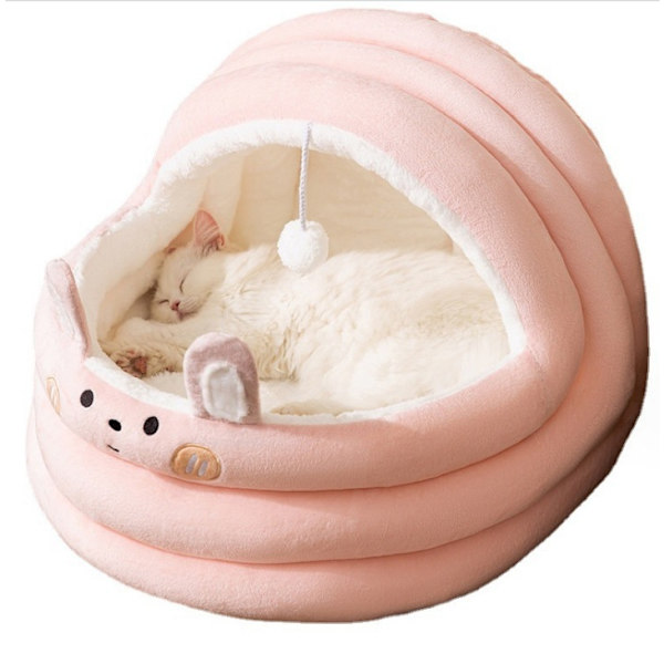 Kattgrotta säng (M, rosa), kattbädd med avtagbar tvättbar innerkudde, halvstängd kattbädd