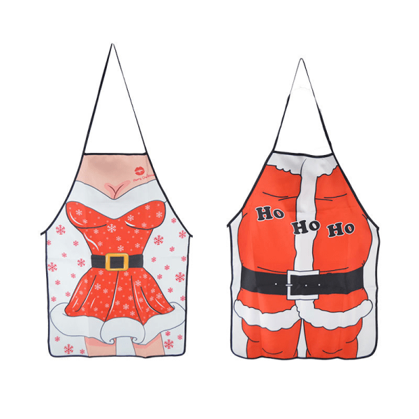 Rød juleforkle (2-pakning), Santa Anime Chef morsomme matlagingsforklær for grillkvinner og menn Xmas-fest