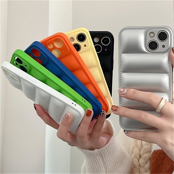 Dunjakke-etui til iPhone 16 Pro Max, Moderigtigt Udløselig Sofa Silikon Puffer Blødt Touch Fuld Beskyttelse Stødsikker Piger W