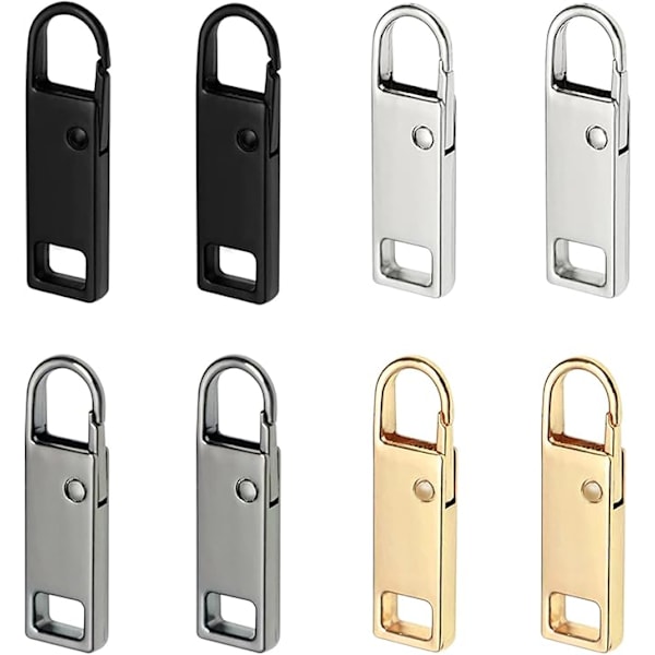 20 st Dragkedjekläppar Ersättning, 8 st Avtagbara Dragkedjekläppar för Bagage Kläder Jackor Ryggsäckar Stövlar Plånbok Kappa (4 Färger Svart, Silver, Guld,