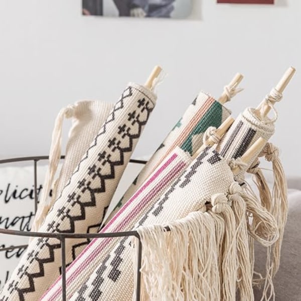 Bomullsveggteppe Hengedekor, 20x34 Stor Makrame Vevd Boho Chic Bohemian Abstrakt Geometrisk Trykte Tepper D