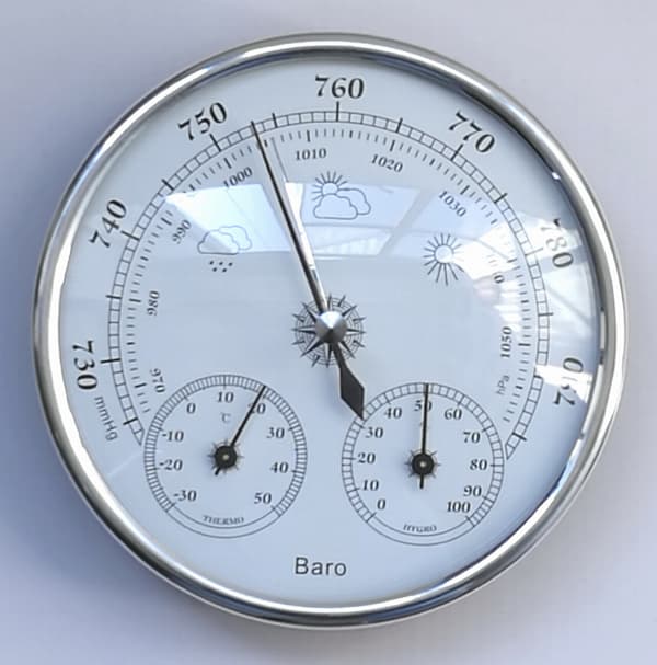 Sølvbarometer, værstasjon med barometer og hygrometer