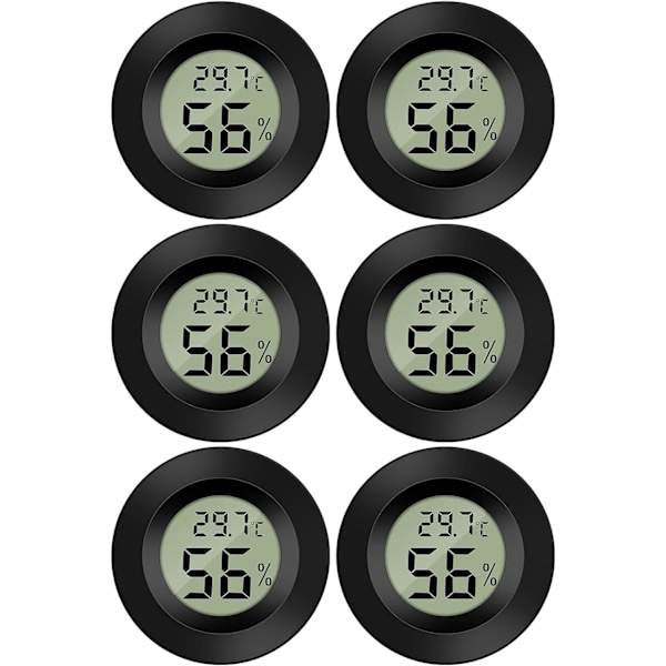 (6 stk., sort) Mini digitalt LCD-termometer hygrometer temperatur fugtighed -50~70℃ 10%~99% RH termo