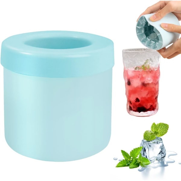 Lille Ismaskine Kop Cylinder Silikone Isterningeforme Mini Ismaskine Isterningebakke Dekomprimer Isgitter Isterningebakker til fryser Let frigørelse (Blå-Gr