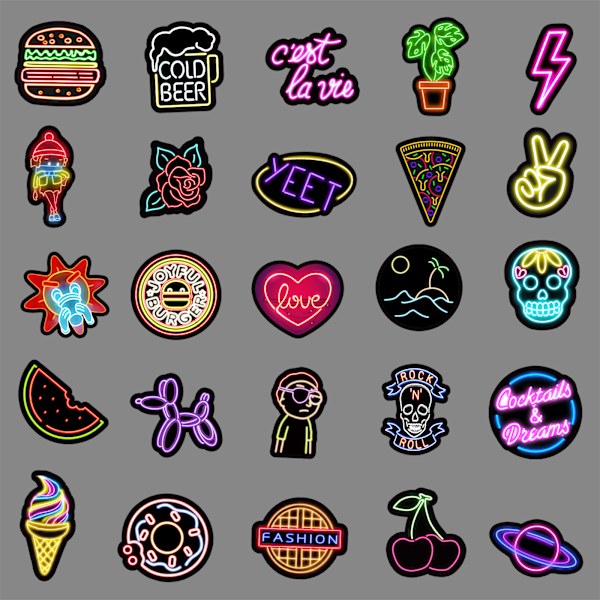 Vedenpitävät graffititarrat, graffititarrat, neon-graffititarrat kannettaville tietokoneille, moottoripyörille 100pcs