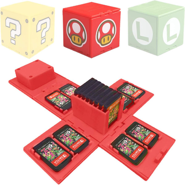 Nintendo Switch-minnekortholder, videospillkortholder med 16 spillekortspor (rød sopp)